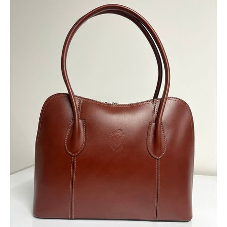 SLIGHT SECOND- Calogera-Smooth Mid Brown Leather Long Handle Grab Bag