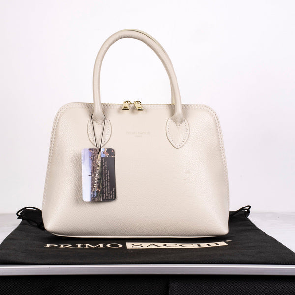Second -  Gisella- Cream Dollaro Leather Double Handle Grab Bag