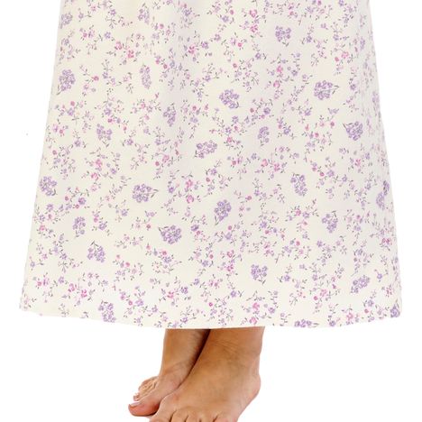bottom part of an ankle length womens winter nightdress in soft brushed cotton cream floral print 