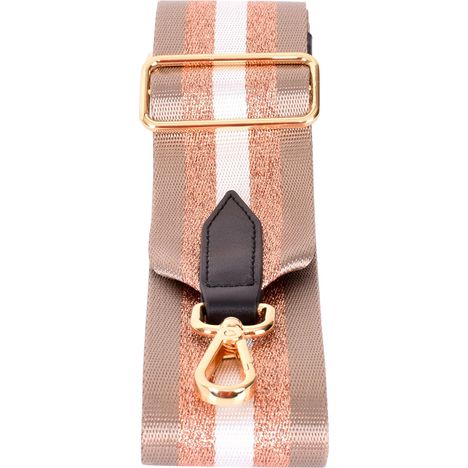 Beige, white, and rose gold striped wide bag shoulder strap with gold clasp