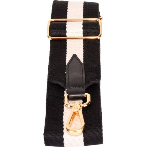 wide black & white stripe bag shoulder strap with gold metal clips and sliding buckle