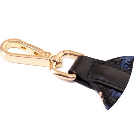 chunky gold metal clip on a blue leopard print shoulder & crossbody bag wide adjustable strap