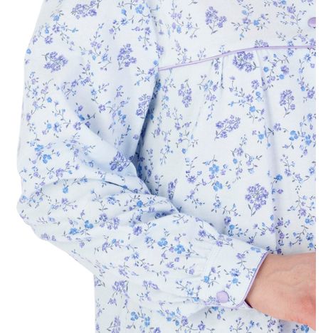 the good length long sleeve of a pretty light blue floral womens winter brushed cotton nightdress