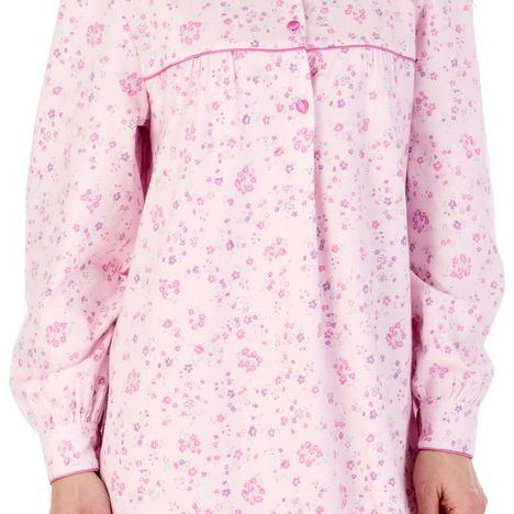 the good length long sleeve of a pretty light pink floral womens winter brushed cotton nightdress