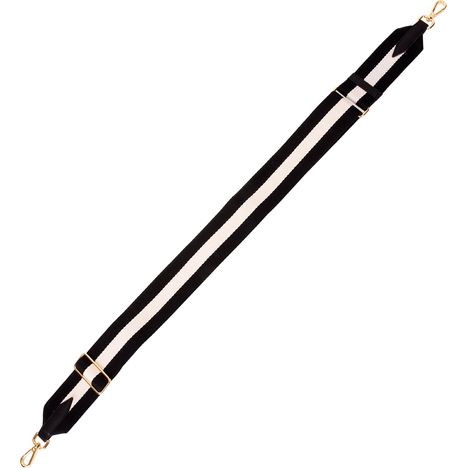 full length black and white stripe handbag shoulder & crossbody strap with gold metal clips & buckle