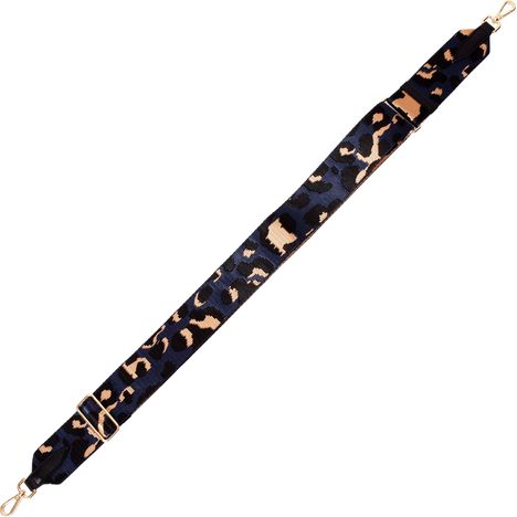 crossbody & shoulder bag wide blue leopard print adjustable strap with gold clips & buckle