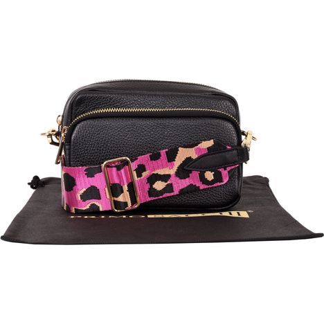 Dina - Small Shoulder Crossbody Bag- Pink Leopard Print Strap