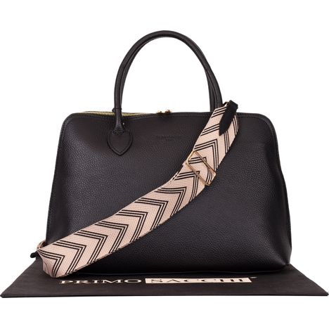Gisella Grande - Beige & Black Arrow Edition -  Dollaro Leather Double Handle Grab Bag