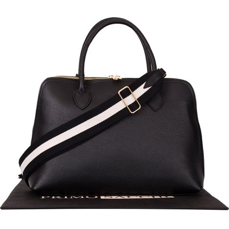 Gisella Grande - Black & White Stripe Edition - Dollaro Leather Double Handle Grab Bag