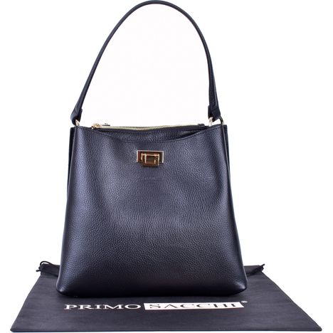 front view of a ladies black italian leather large tote shoulder and crossbody bag 