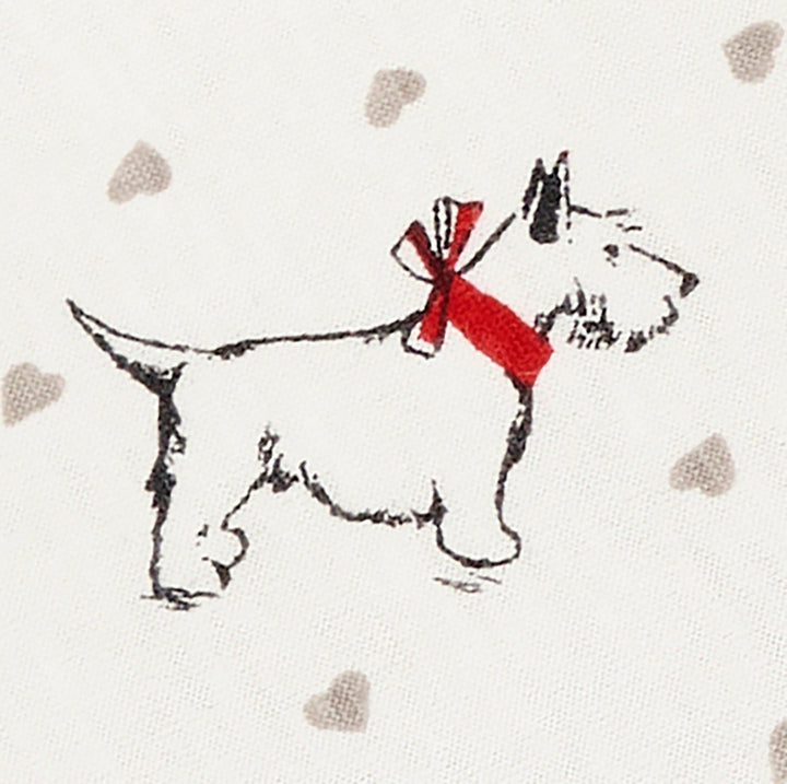 gorgeous black outline scottie dog with a red neckerchief on a womens  cotton nightdress in cream