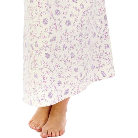 shows the ankle length of cream winter nightdress with small floral pattern for older women