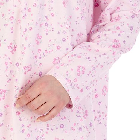 long sleeve on a older womans pink floral soft cotton winter nightdress