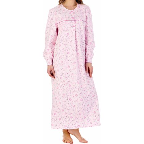 elderly ladies luxury winter soft brushed cotton ankle length nightdress pale pink with round neck 