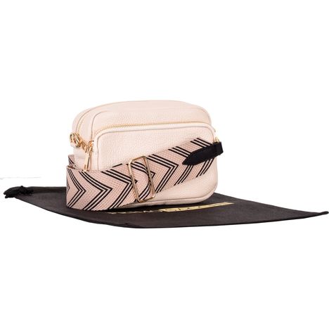 womens small cream leather shoulder & crossbody bag with detachable wide beige & black chevron strap