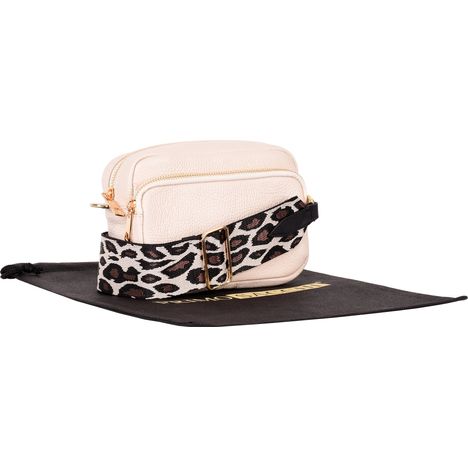 womens small cream leather shoulder & crossbody bag with a detachable wide leopard print strap