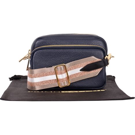 Dina - Small Navy Navy Blue Shoulder Crossbody Bag-Rose-Gold-Strap