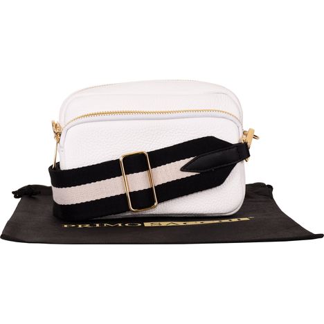 Dina - Small White Shoulder Crossbody Bag- Black/ White Strap