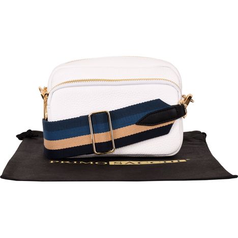 Dina - Small White Shoulder Crossbody Bag- Blue/Beige Stripe Strap