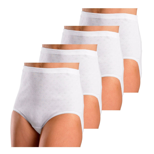 Womens Luxury Cotton White High Waist Briefs with Jacquard Dots