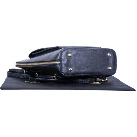 primo sacchi romana black italian textured leather backpack shoulder crossbody and grab bag base showing the four gold metal studs