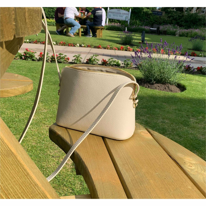 small cream italian leather shoulder and crossbody bag in the real world