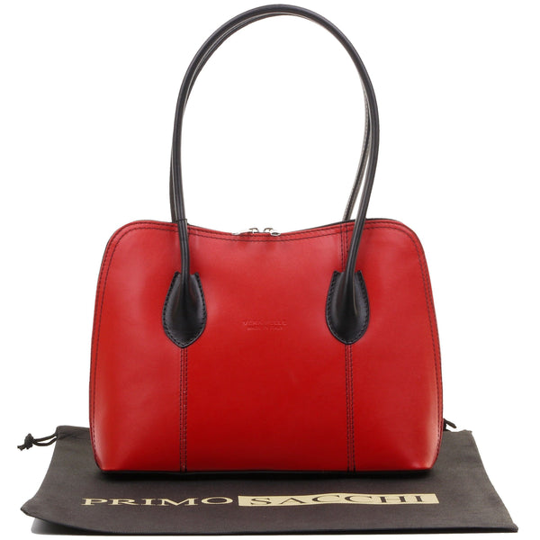 Calogera-Smooth Leather Long Handled Grab & Shoulder Bag
