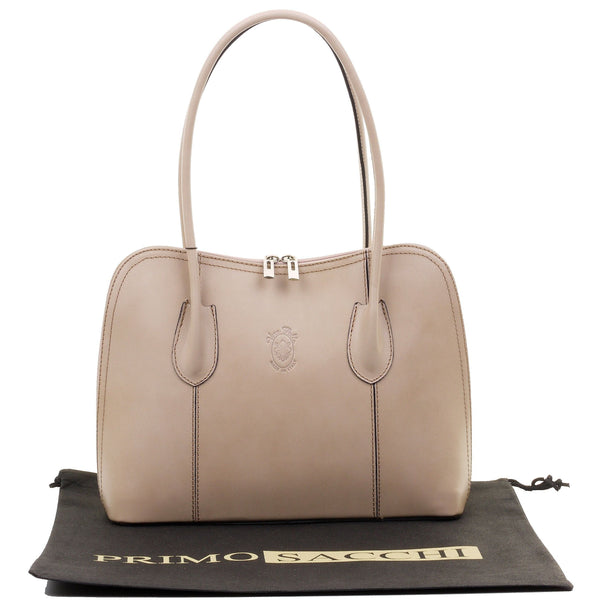 Calogera-Smooth Leather Long Handled Grab & Shoulder Bag