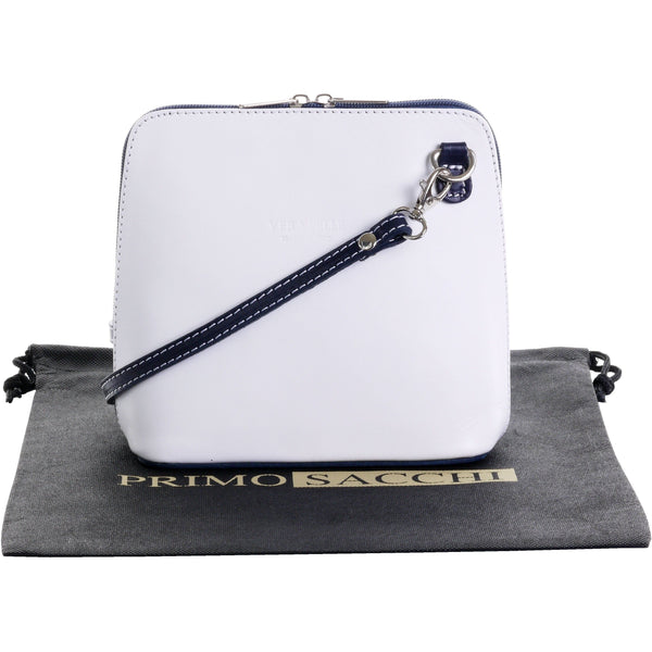 Lia- Small Smooth Two Tone Leather Triangular Shoulder and Cross Body Bag