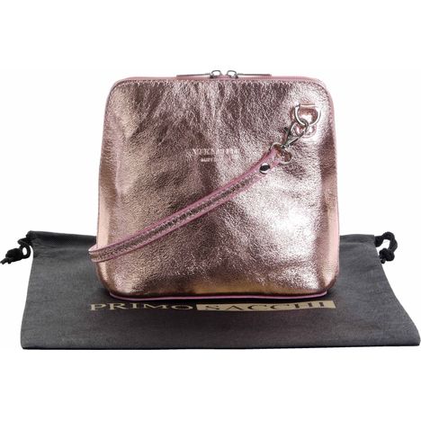 Lia- Small Smooth Two Tone Leather Triangular Shoulder and Cross Body Bag