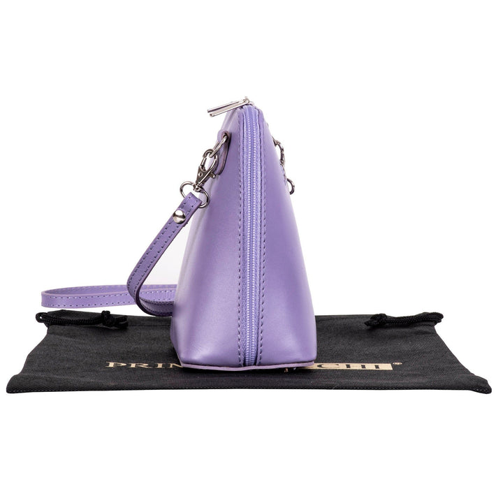 side closed view of womens lilac italian leather small shoulder crossbody bag