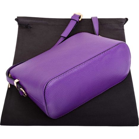 side and base view of small purple italian leather shoulder and crossbody bag