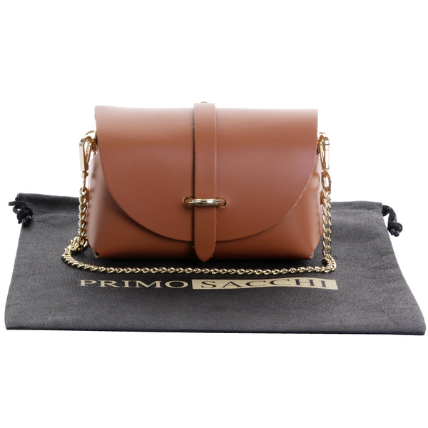 Pina- Micro Smooth Leather Shoulder Bag with Gold Metal Chain Strap