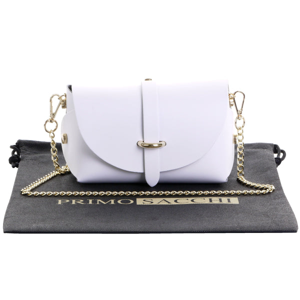 Pina- Micro Smooth Leather Shoulder Bag with Gold Metal Chain Strap