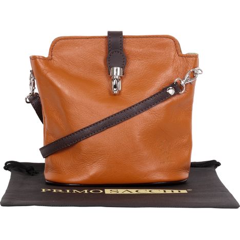 small tan and dark brown soft italian leather shoulder and crossbody bag