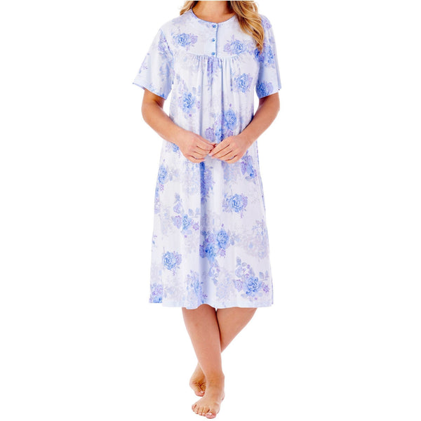 Womens Summer Large Floral Print Short Sleeve Cotton Jersey Nightdress