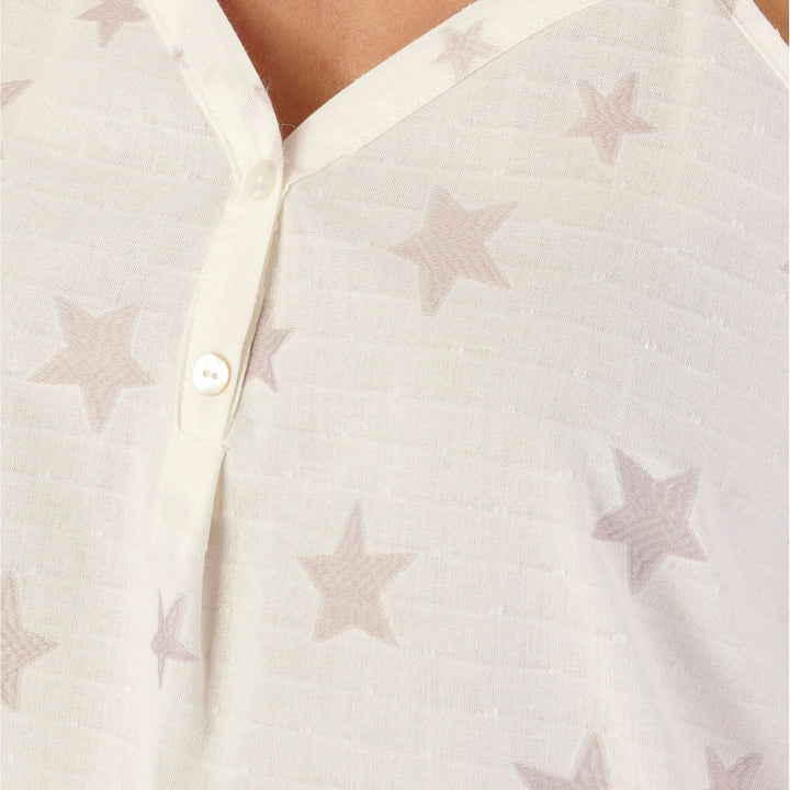 Womens Summer Nightdress Embroidered Star Design 38" Strappy Cotton Rich