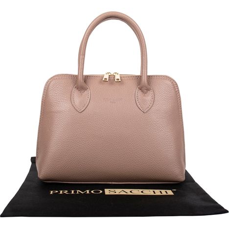 womens bowling style bag in textured italian leather mid beige hand made in italy