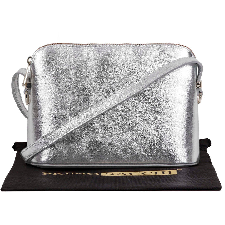 womens silver italian leather shoulder and cross body bag